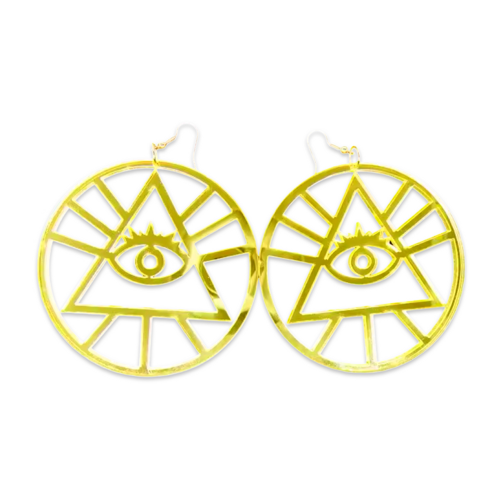 Eye of Providence (Gold Acrylic Pyramid w/ Eye) Dangle) - Earrings