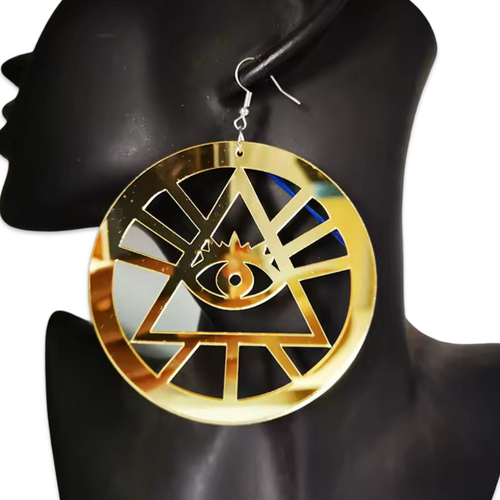 Eye of Providence (Gold Acrylic Pyramid w/ Eye) Dangle) - Earrings