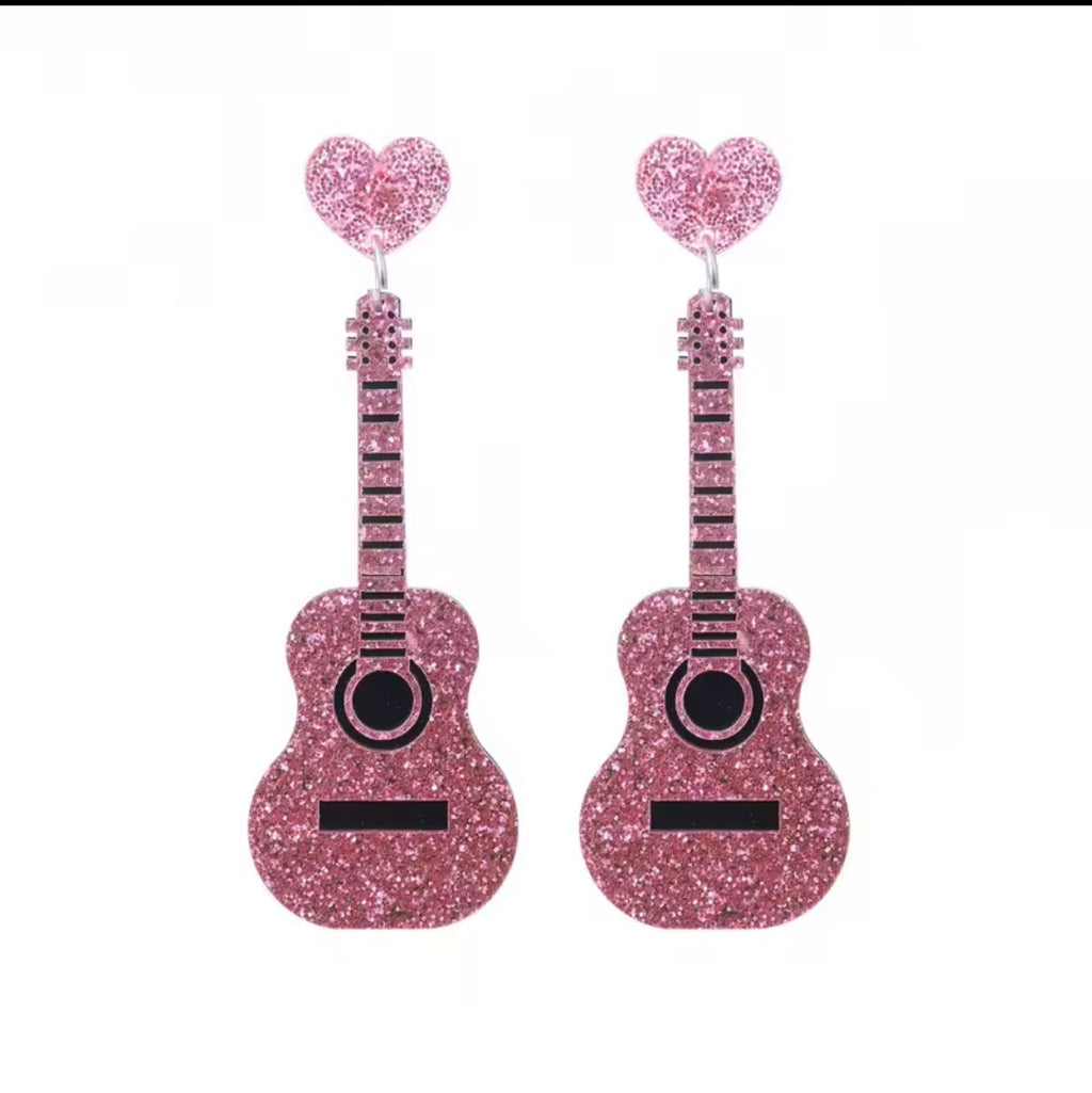 No Strings Attached (Pink Guitar) - Earrings